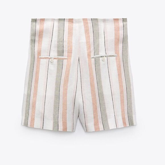 Zara LINEN BLEND STRIPED SHORTS - Picture 5 of 6